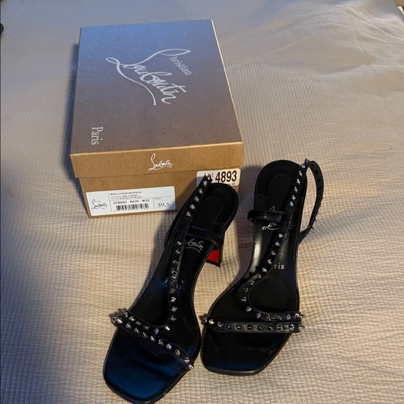 Christian Louboutin Shoes - Christian Louboutin Rosa Condorapik Black and Silver Studded Sandals - 39.5.